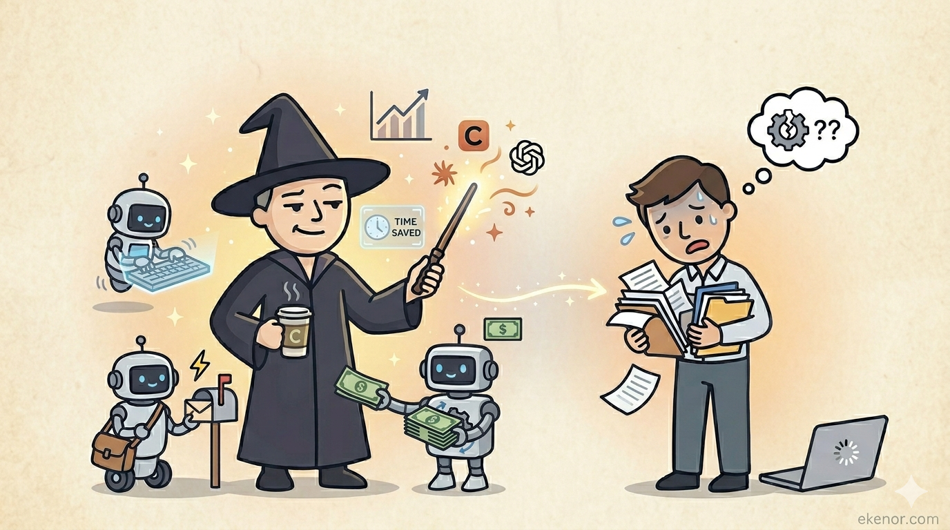 Un sorcier avec des agents IA comme baguette magique, face à un moldu qui galère seul