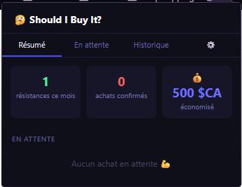 Dashboard — decision history in the popup